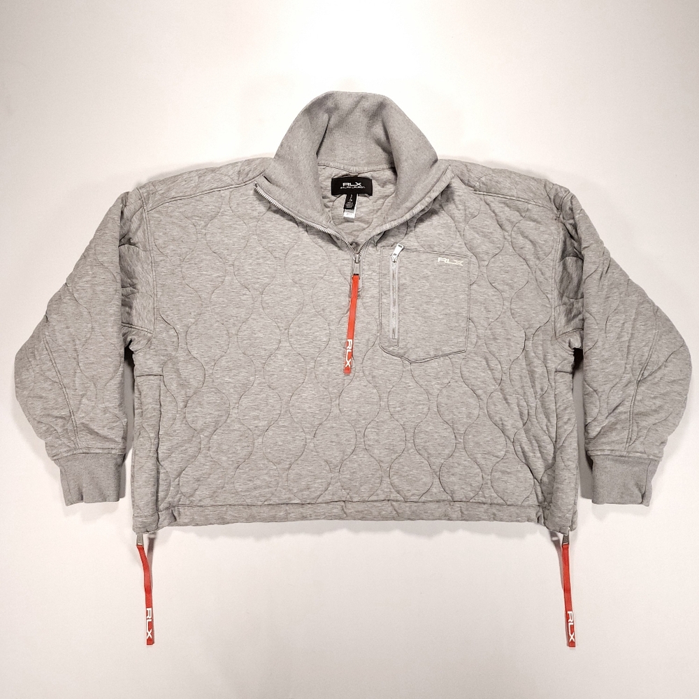 RLX Ralph Lauren Light Gray Quilted Pullover Hoodie with Red Accents